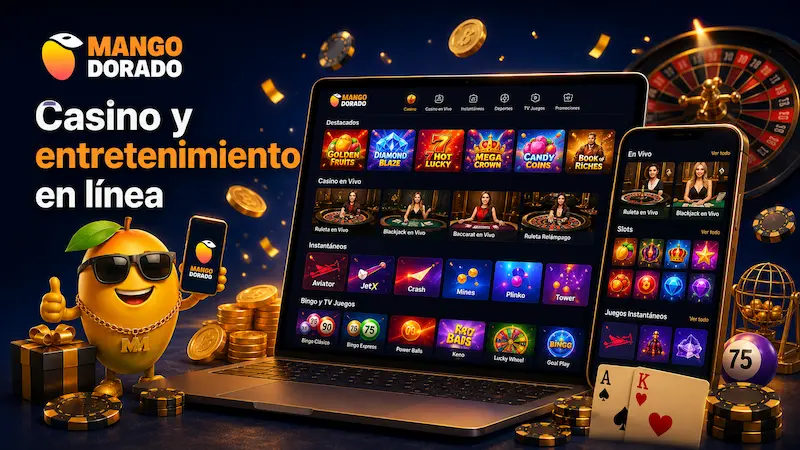 Casino y entretenimiento en línea en Mango Dorado con tragamonedas, juegos en vivo e instantáneos